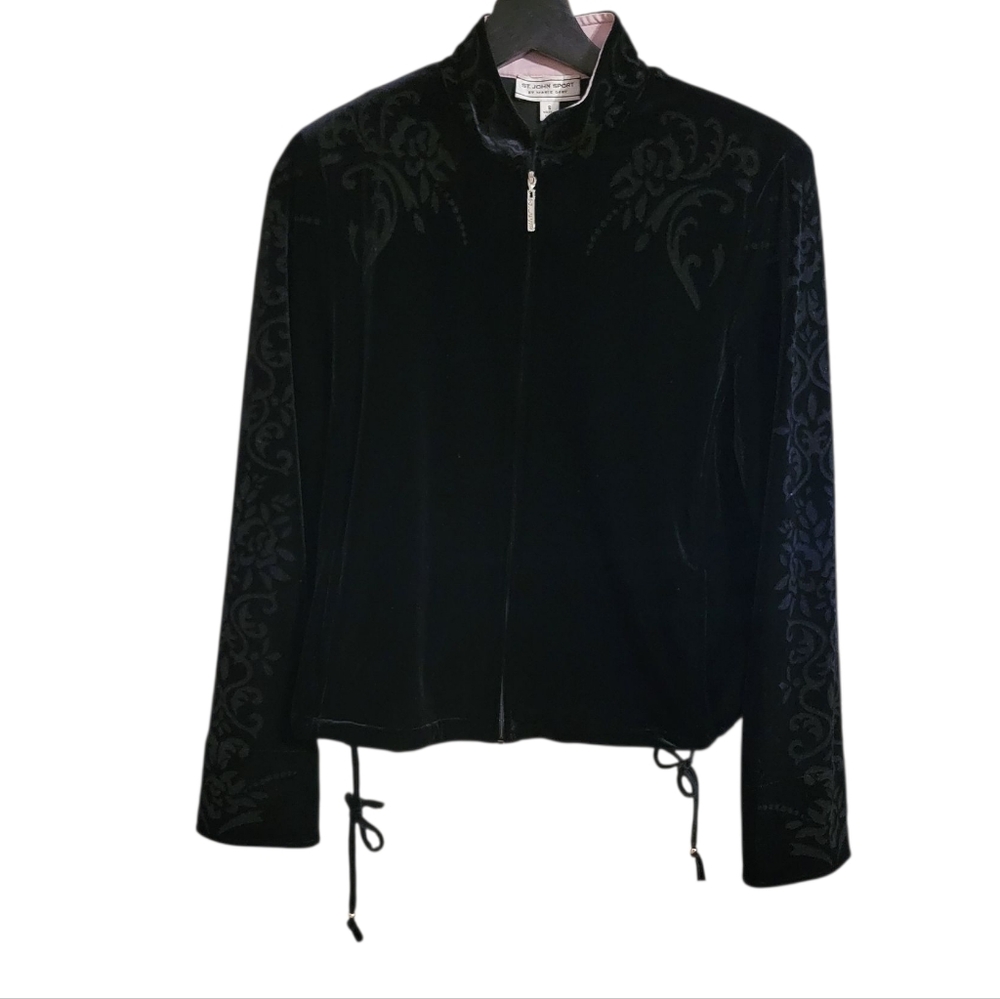 St. John Sport Black Velour Track Jacket